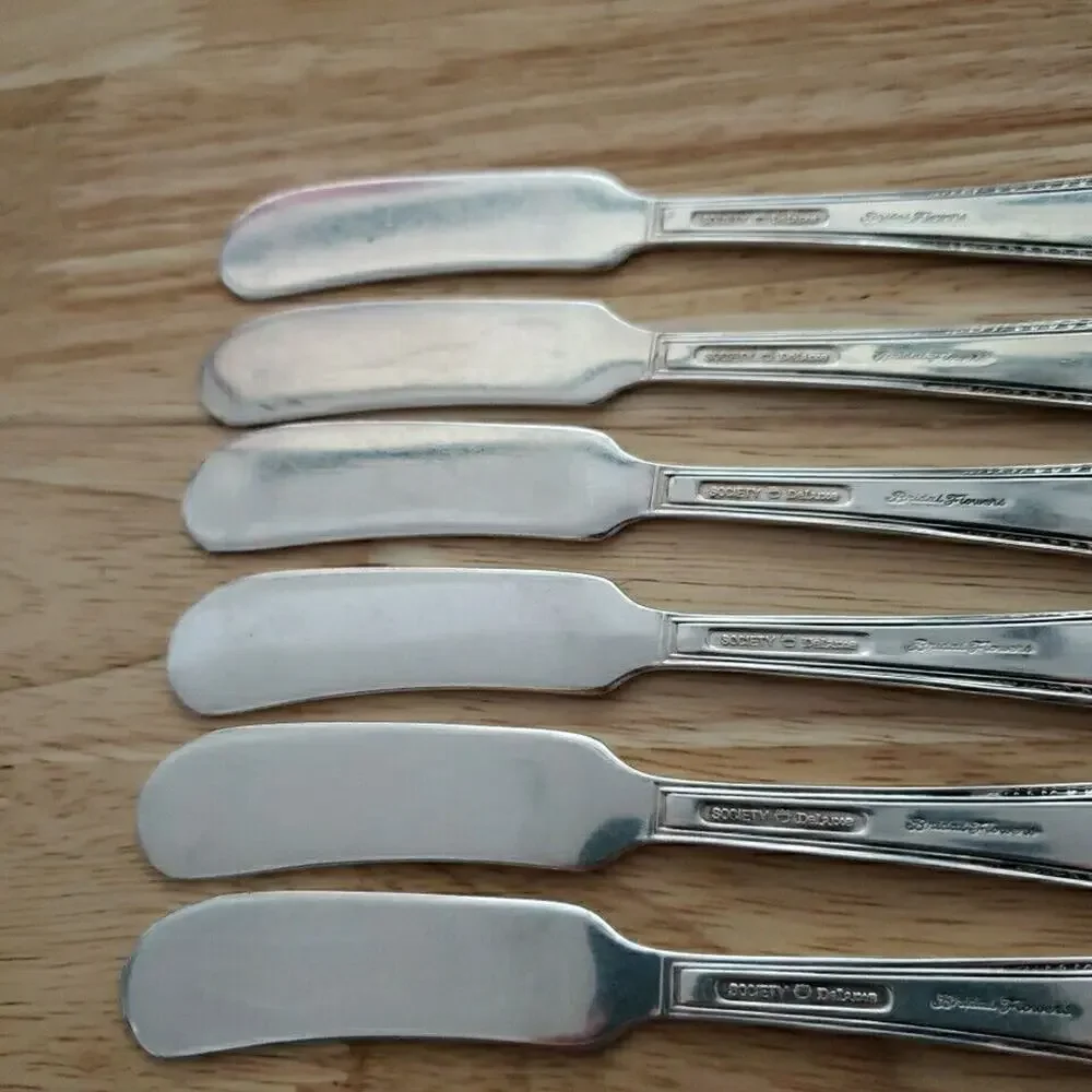 Society Deluxe Bridal Flowers Set of 6 Flat Butter Knives 5.75